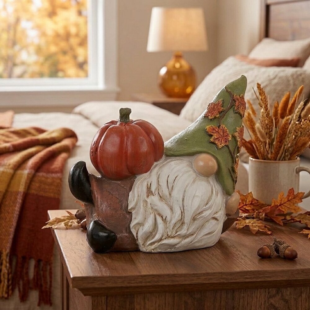 Pumpkin Gnome Figurine Home Autumn Fall Harvest Decoration Thanksgiving Gift